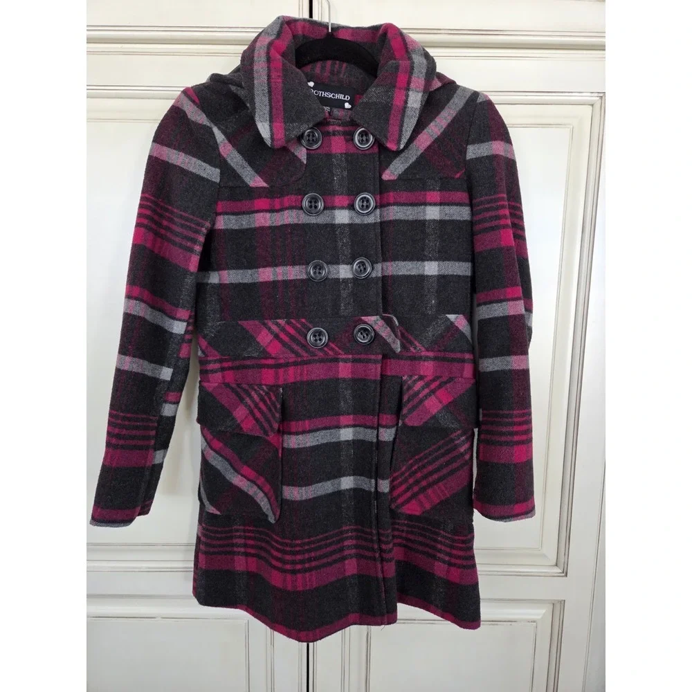 Rothschild Peacoat Plaid‎ 14/16 Black And Pink Double Breasted